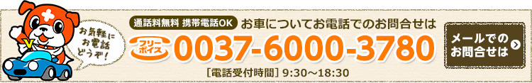 お車についてお電話でのお問合せは通話料無料0037-6000-3780　メールでのお問合せはこちらから